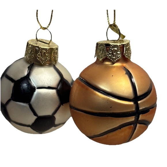 The Unbranded Brand Other - Glass Blown 2" Mini Ornaments Soccer Ball And Basketball